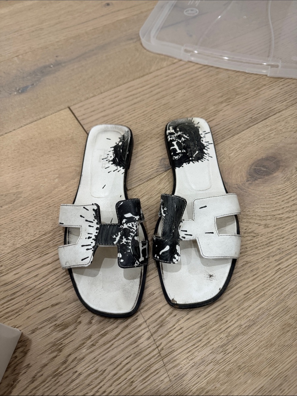 Hermes White and Black sandals